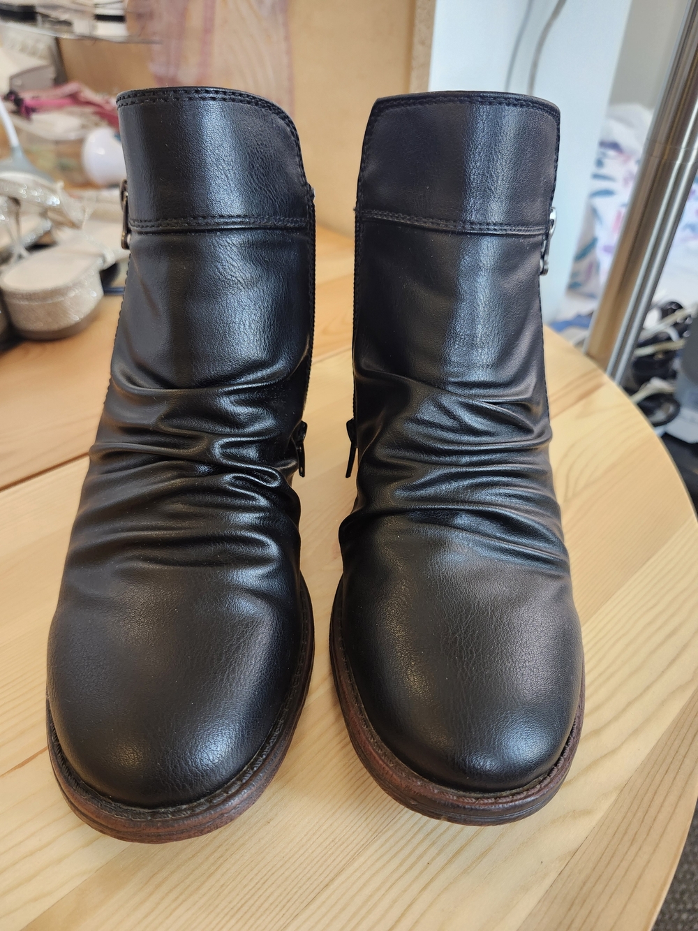 Women's Black Leatherette Ankle Boots - Classic Slip-On Style